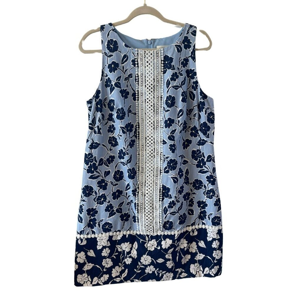 Eliza J Dress Size 14 Sleeveless Summer Blue Floral Crochet Lace Shift Lined Nwo